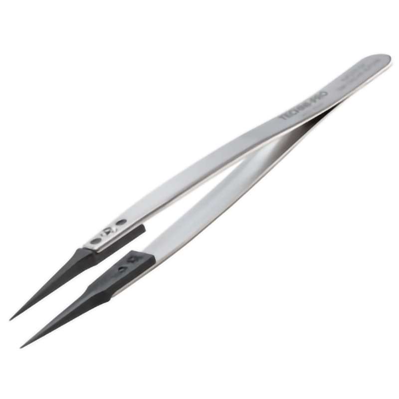 ESD Plastic Tip Tweezers, Style 5UF, Carbon Fiber Tips A5UFCF, Ultra-Fine, 5.1"